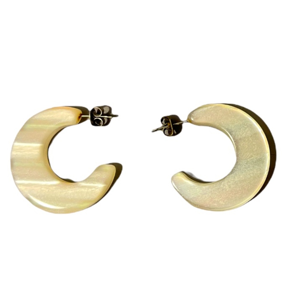 Vintage Half Moon Crescent Mother of Pearl like White Iridescent Earrings Women